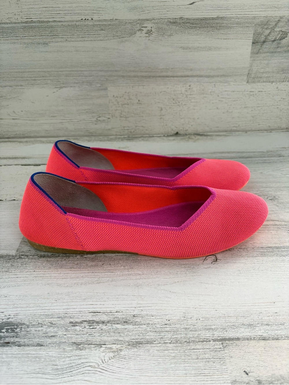 Rothy’s Women’s Size 10.5 The Flat Ballet Flats In Tropical Pink Purple Trim